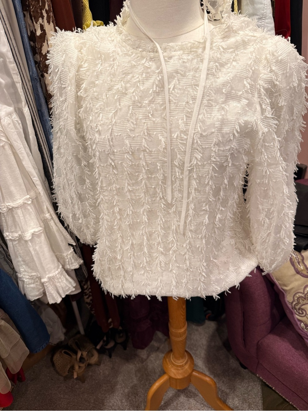 River Island White Fringe Textured Knit Top